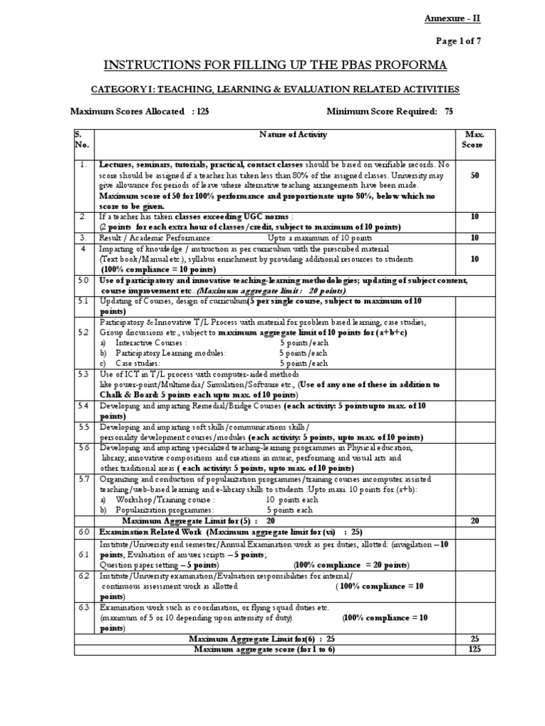 PBAS Proforma Filling Instructions | PDF | Academic Journal | Curriculum