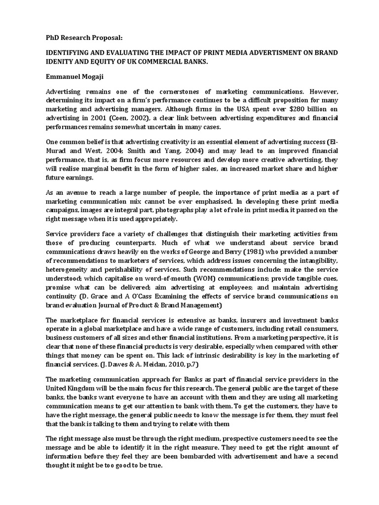Research proposal phd marketing