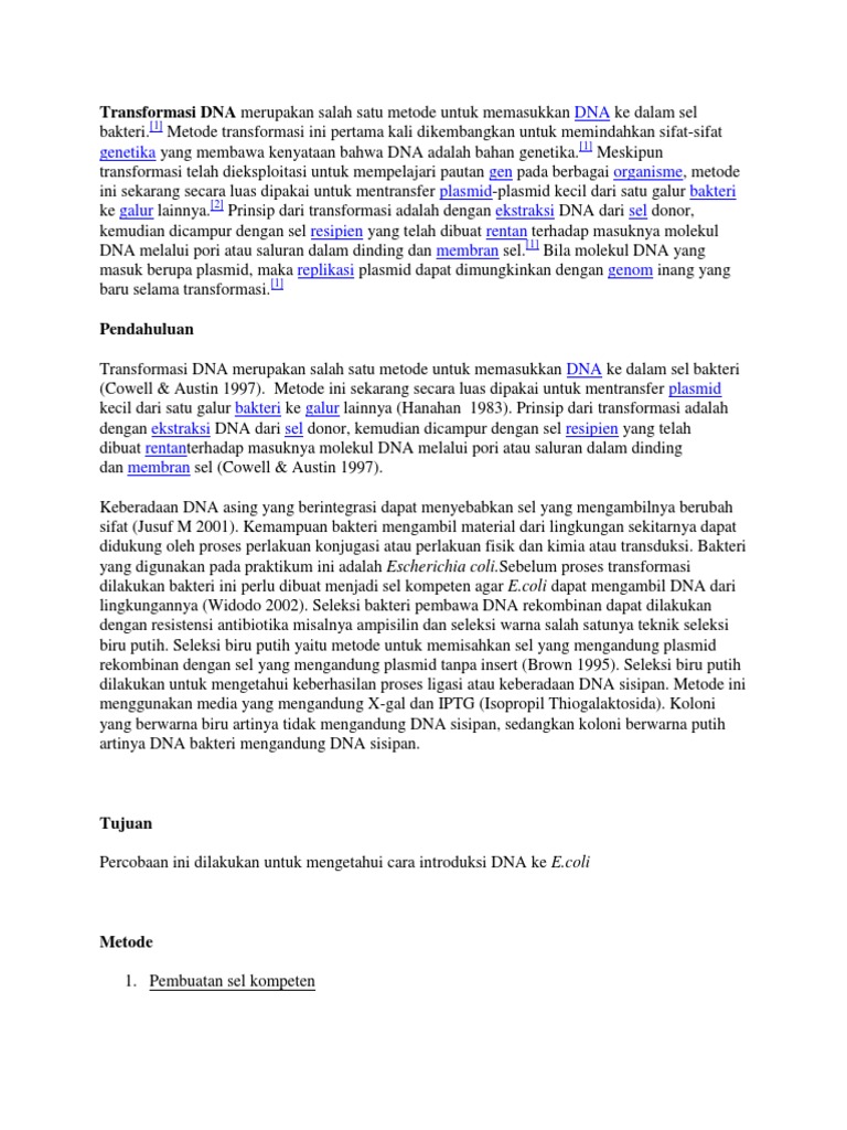 Metode Transformasi DNA pada E. coli | PDF