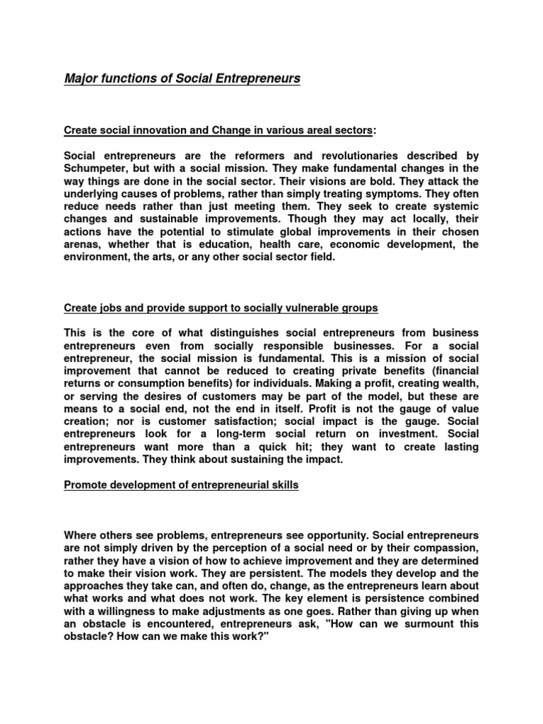 Functions of Social Entrepreneurs | PDF | Social Entrepreneurship ...