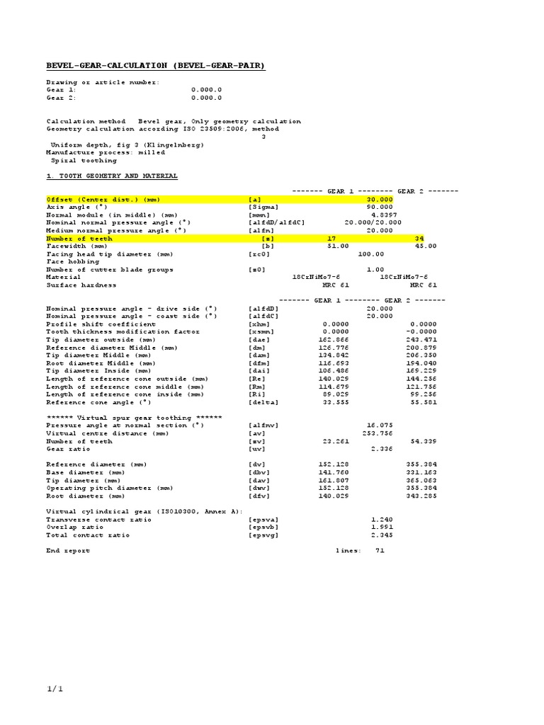 BevelGearCalculation (BevelGearPair) 1. Tooth Geometry and