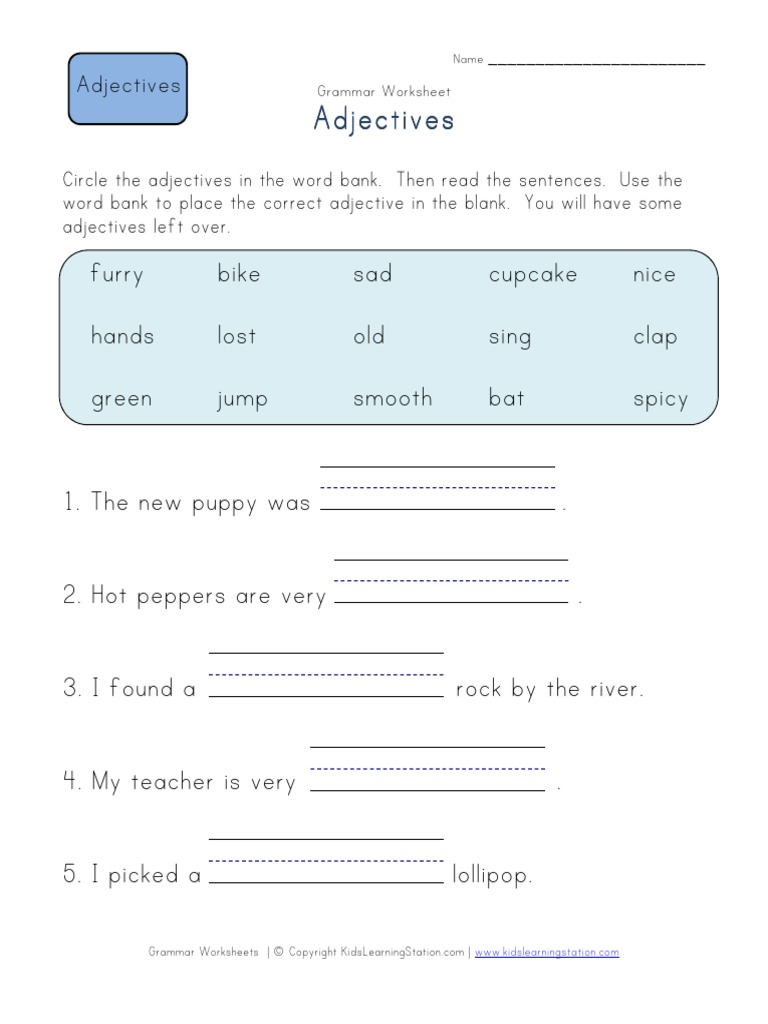 1st Grade Adjectives Worksheet