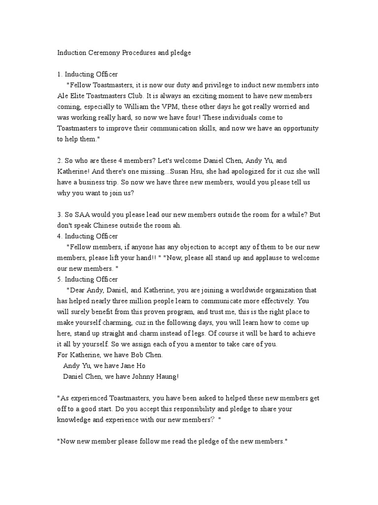 Induction Ceremony Script