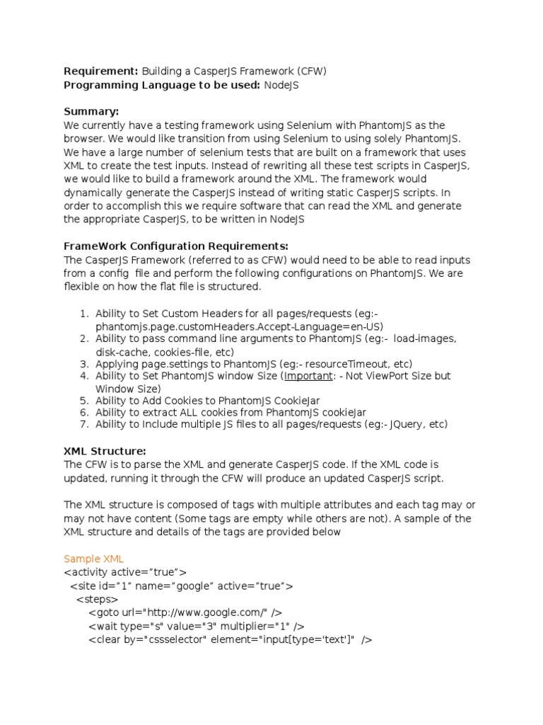 NodeJS CasperJS Framework Guide | PDF | Software Framework | Xml