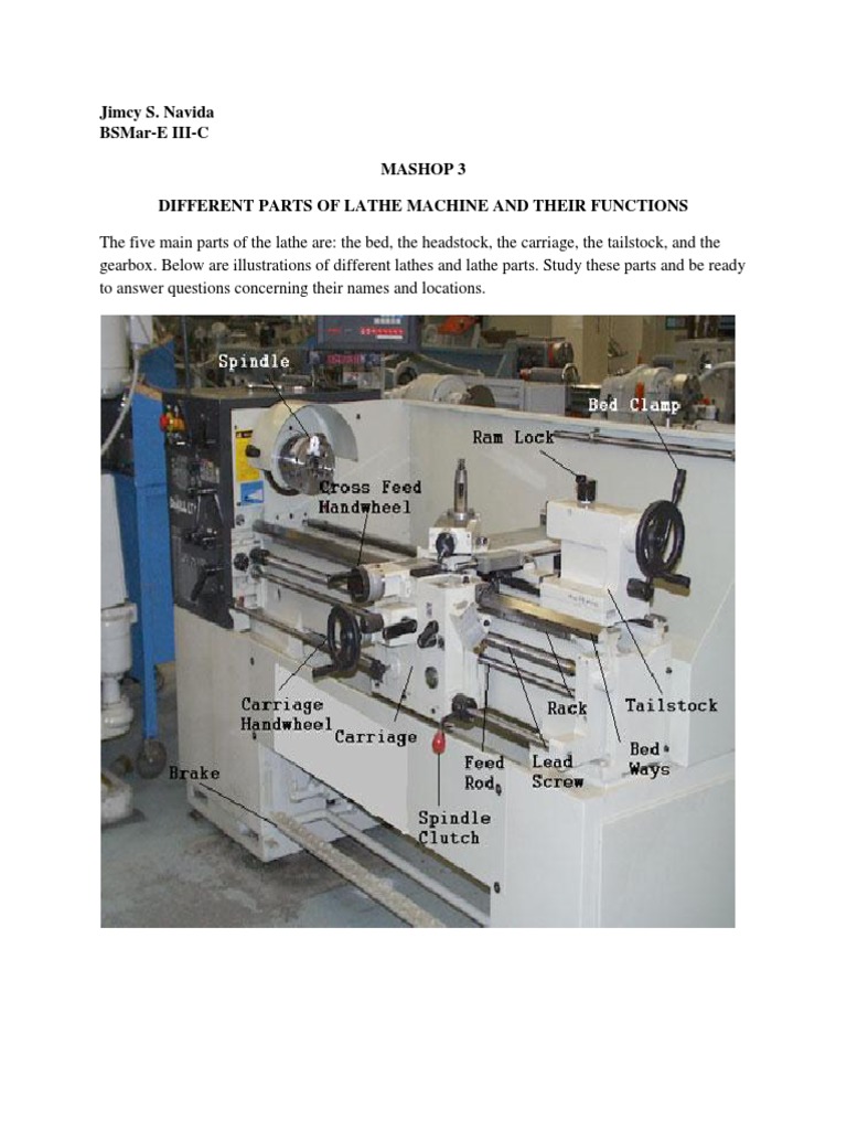Different Parts of Lathe Machine and Their Functions Print PDF