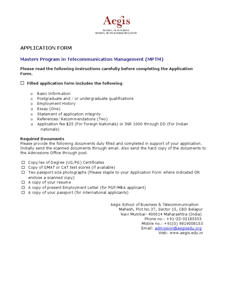 Aegis MPTM Application Form Guide | PDF | Digital Technology ...