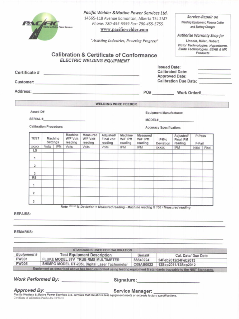 Calibration Certificates and Maintenance Report Switch Electrical