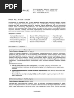 Public Relations Resume Sample