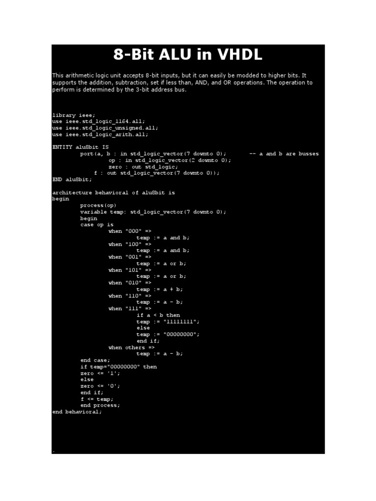 8-Bit ALU Design in VHDL | PDF | Computers