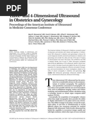 1587.full Three- and 4-Dimensional Ultrasound in Obstetrics and Gynecology. Special Report