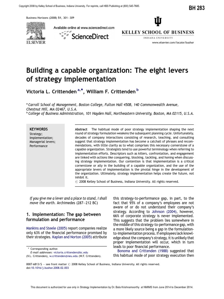 Building A Capable Organization: The Eight Levers of Strategy ...