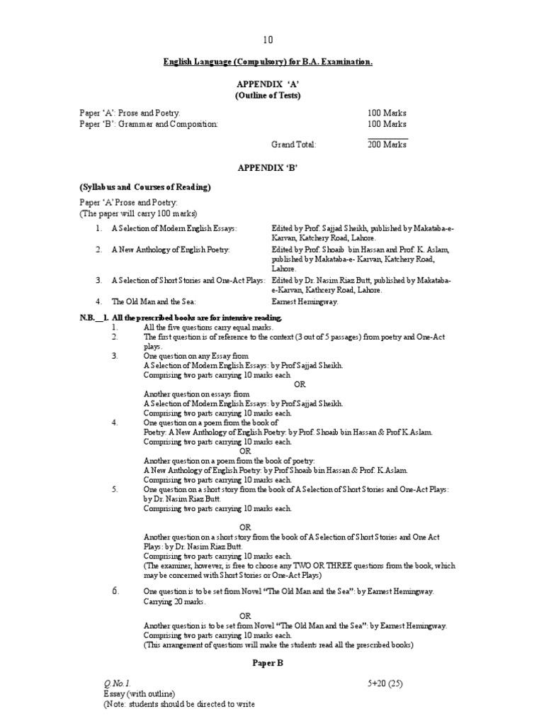 B.A. English Paper Pattern Overview | PDF | Poetry