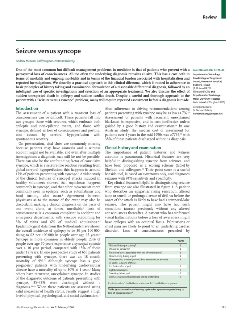 Seizure Versus Syncope | Epilepsy | Cardiac Arrhythmia