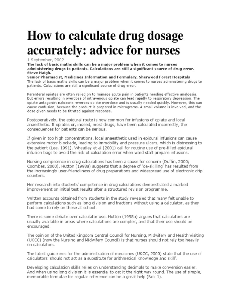 How To Calculate Drug Dosage Accurately PDF Dose (Biochemistry