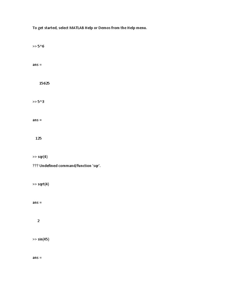 To Get Started, Select MATLAB Help or Demos From The Help Menu | PDF ...