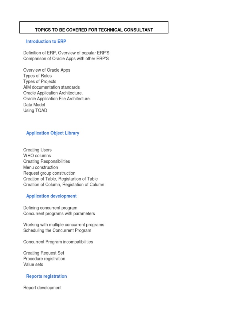 Topics To Learn ORACLE APPS | PDF | Pl/Sql | Sql