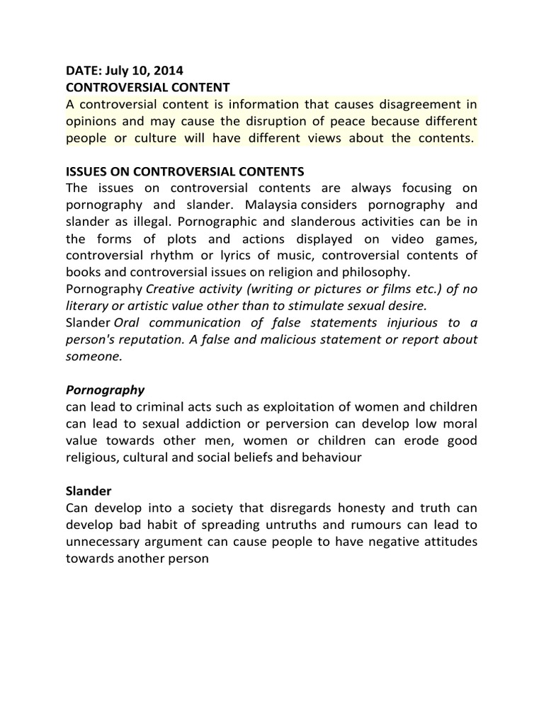 Controversial Content Form 3 | PDF