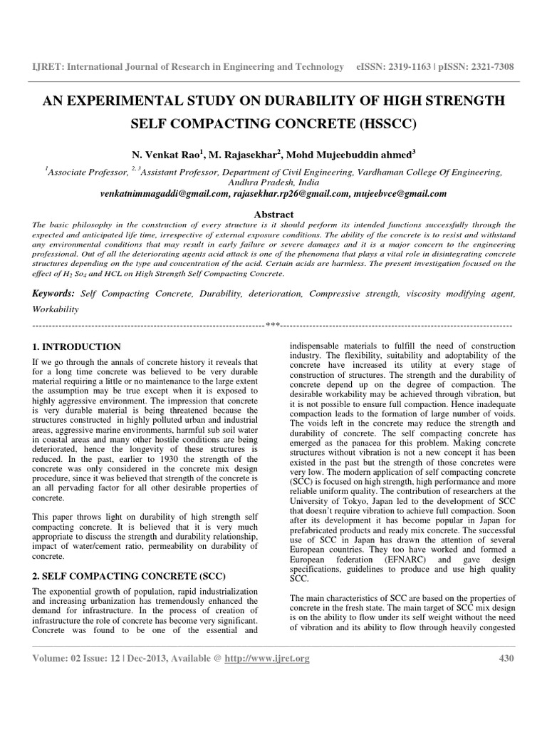 An Experimental Study On Durability of High Strength | PDF | Concrete ...