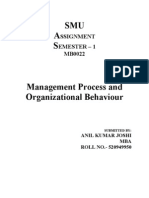 MB0022 Management Process & Organizational Behariour - Complete Assignment