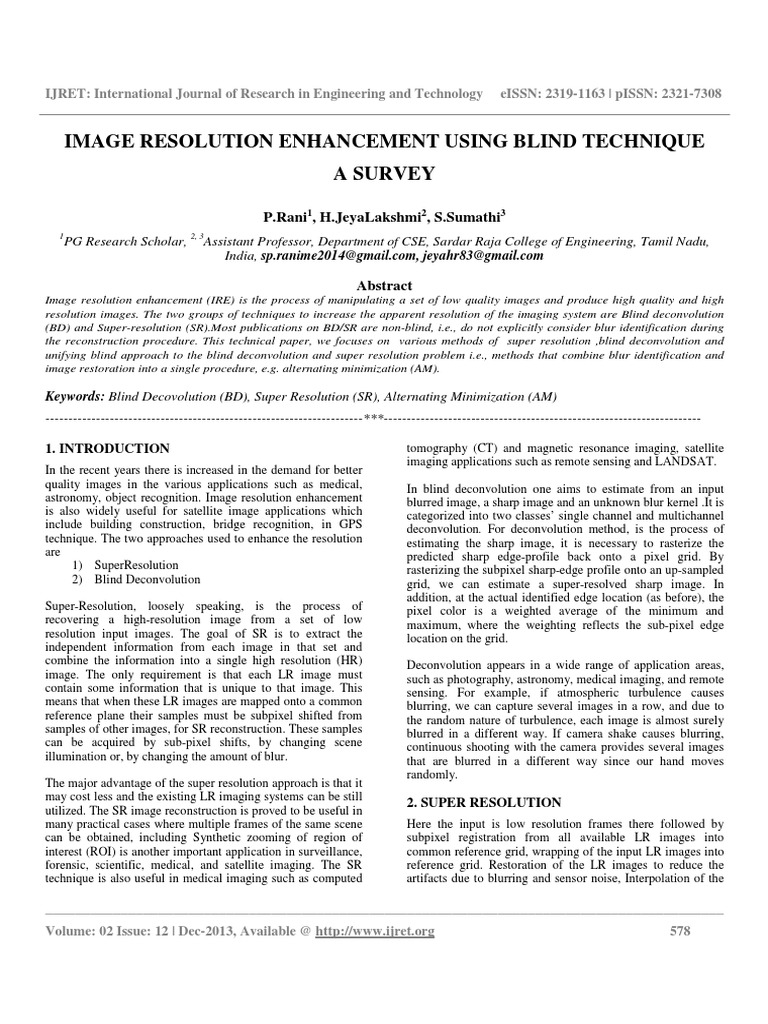 Image Resolution Enhancement Using Blind Technique | PDF | Pixel ...