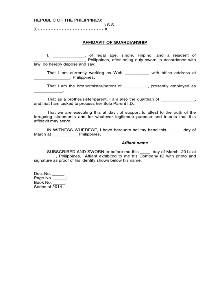 Affidavit of Guardianship Template | PDF | Law