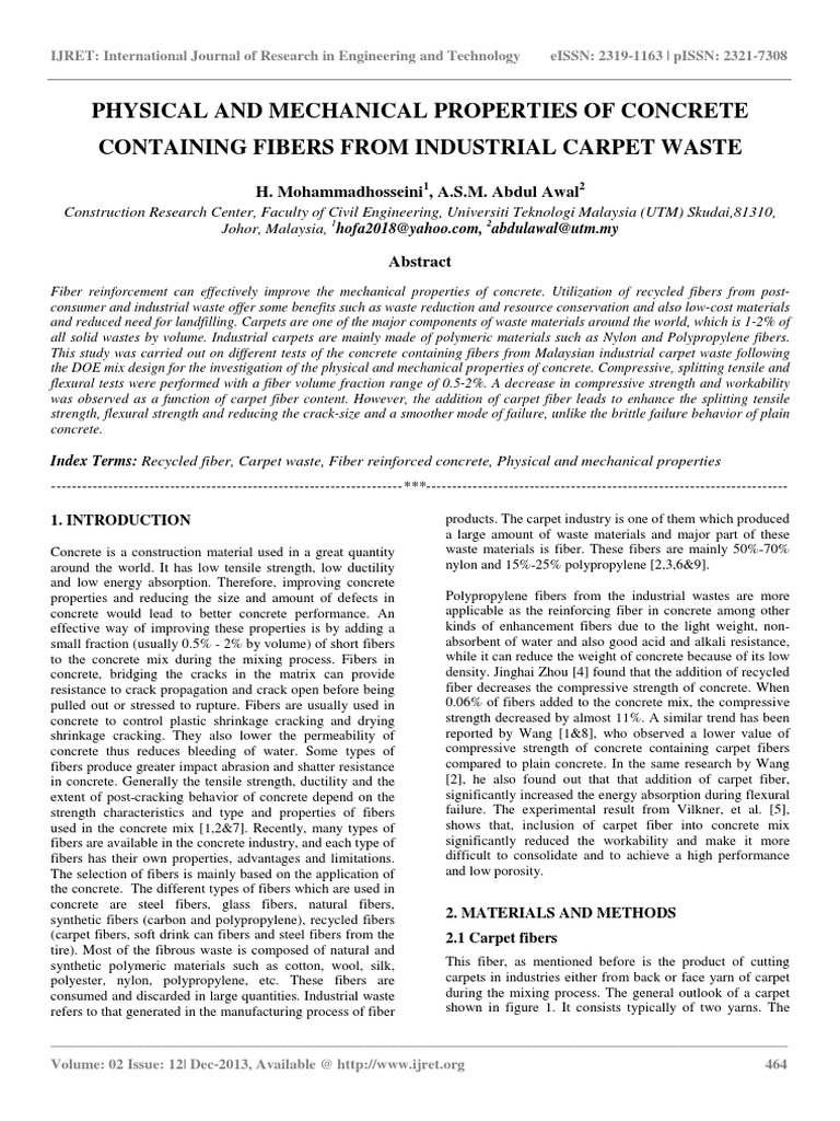 Concrete Reinforcement with Carpet Fibers | PDF | Fracture | Concrete