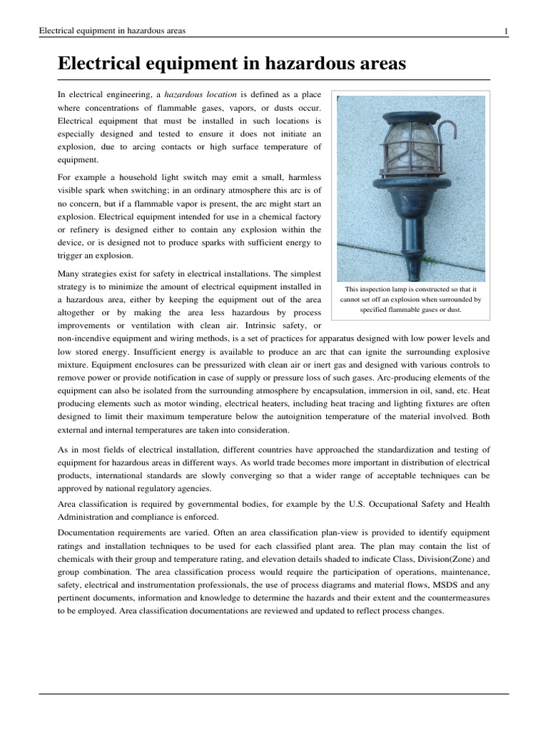 Electrical Equipment in Hazardous Areas PDF Materials Nature