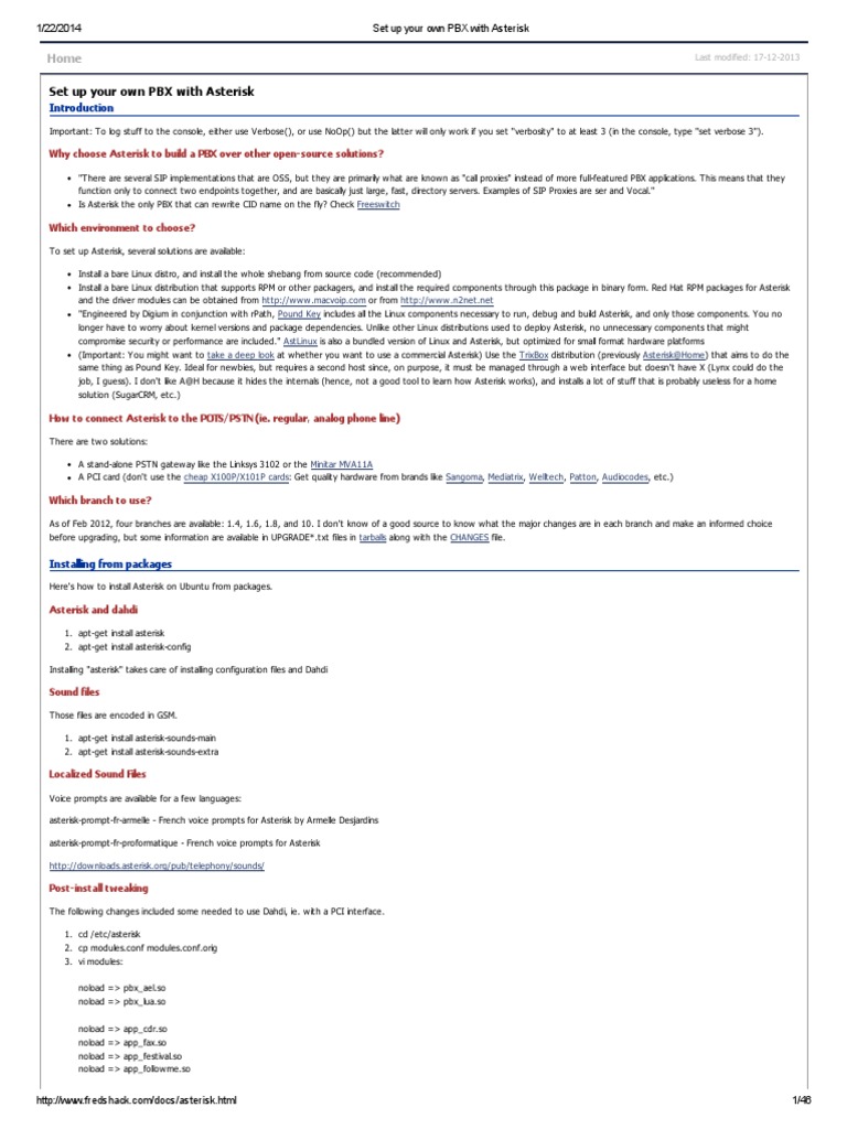 Asterisk PBX Setup Guide | PDF | Session Initiation Protocol | Voice ...