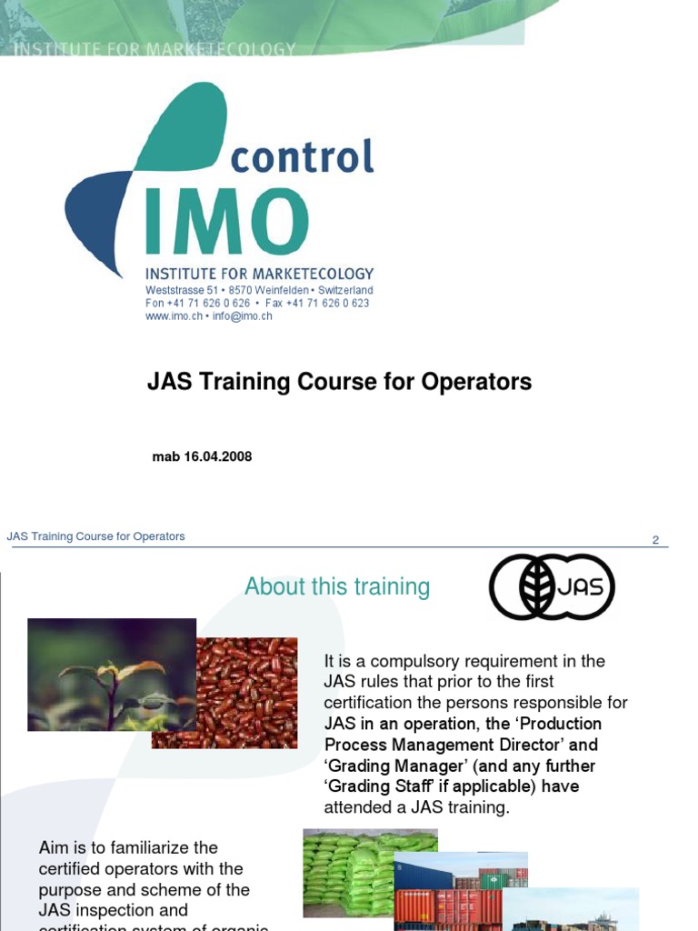 JAS Certification Training Overview | PDF | Organic Farming | Land ...