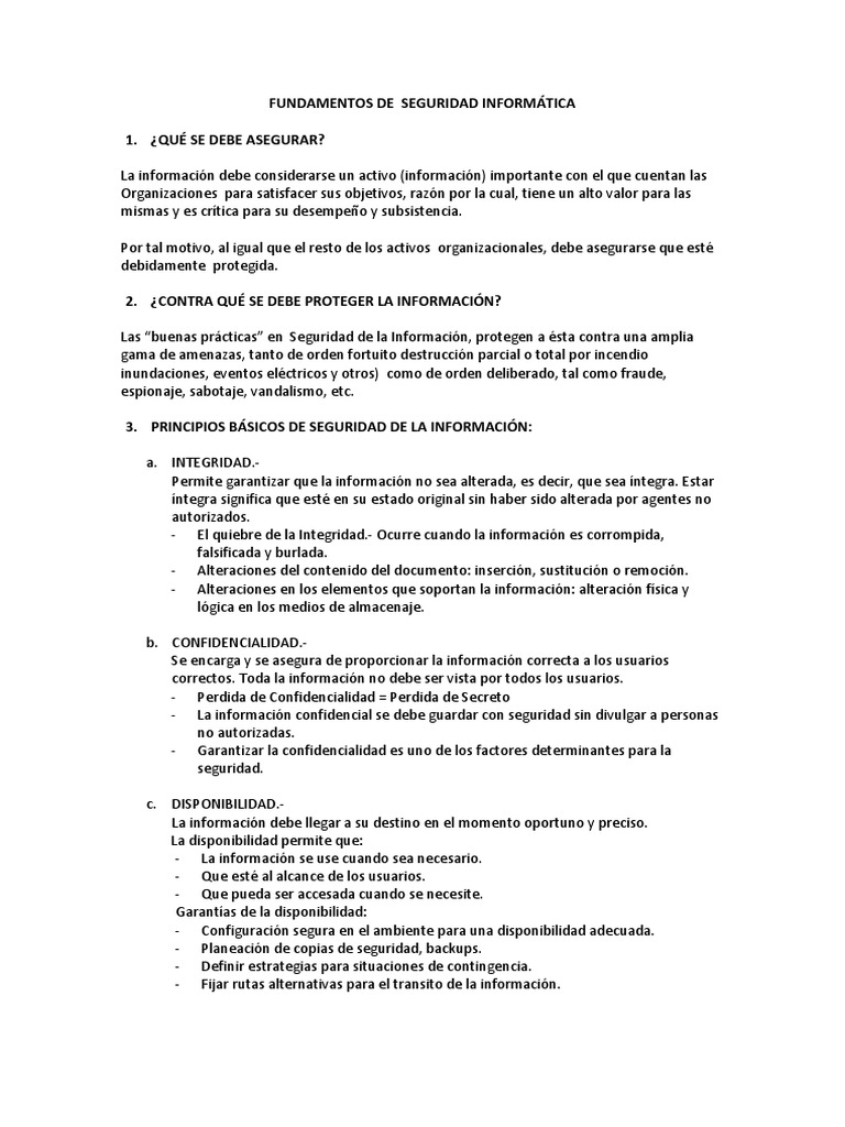 Fundamentos De Seguridad Informática Pdf Seguridad De Información