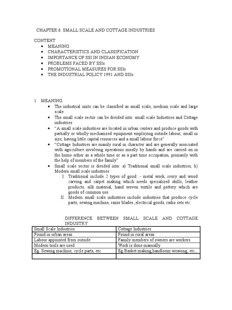 Chapter 6 Small Scale And Cottage Industries Content Meaning