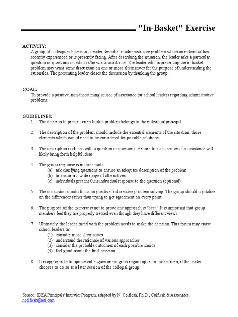 In Basket Exercise PDF
