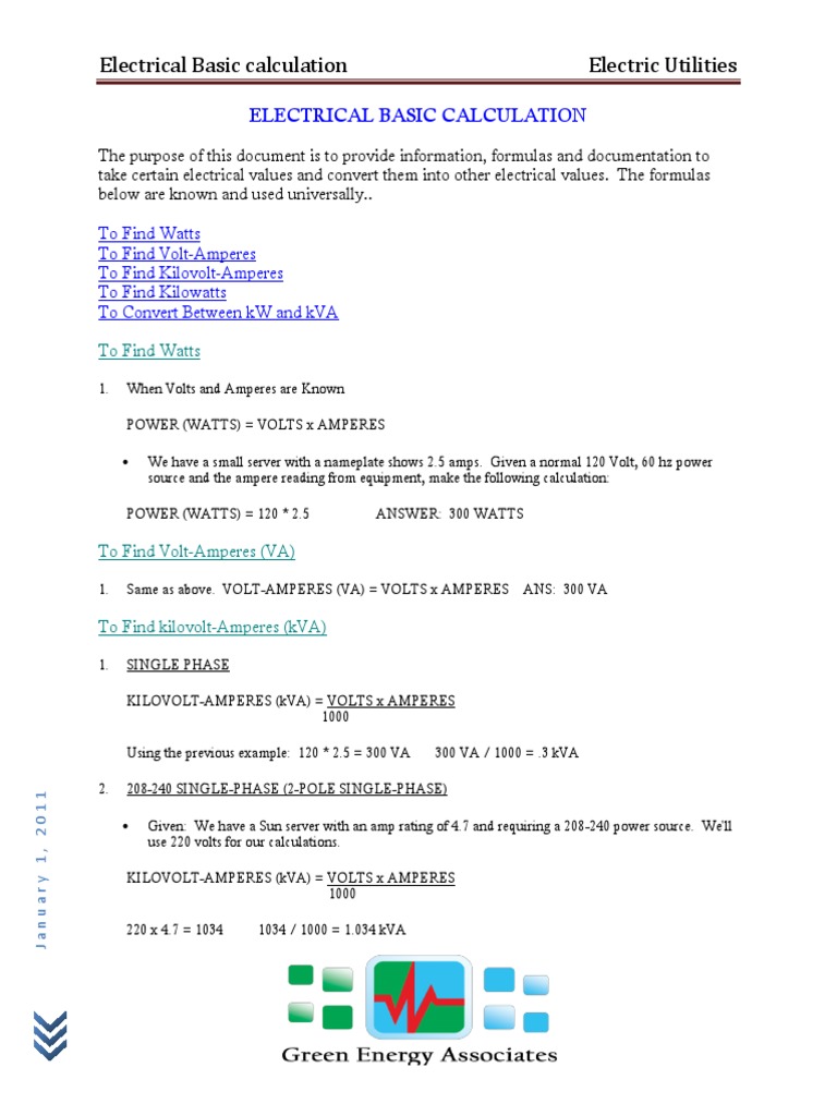 Basic Electrical Calculations Electric Power Power (Physics)