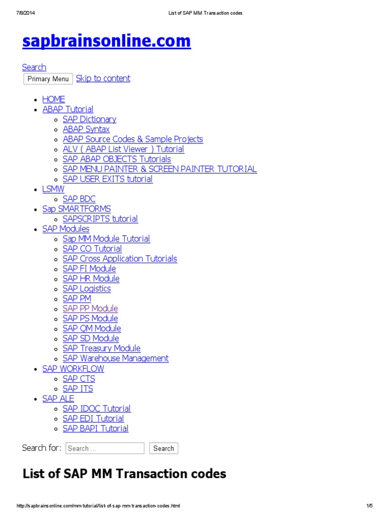List of SAP MM Transaction Codes | Software | Sap Se