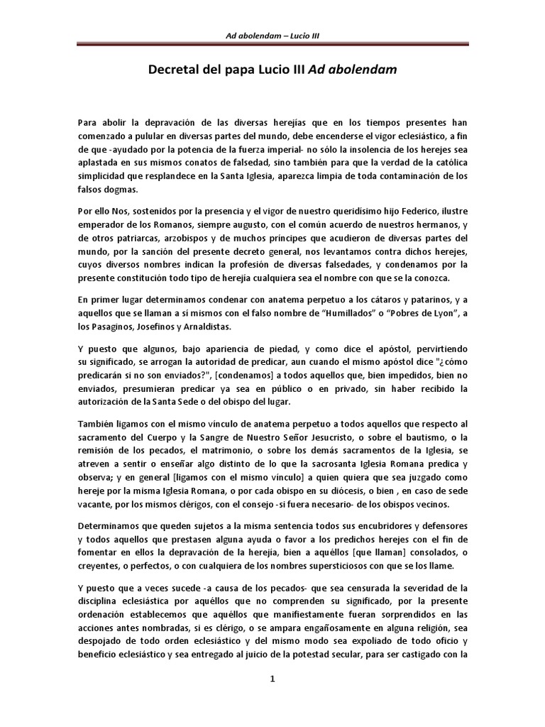 Decretal Ad Abolendam 1184 Arzobispo Obispo