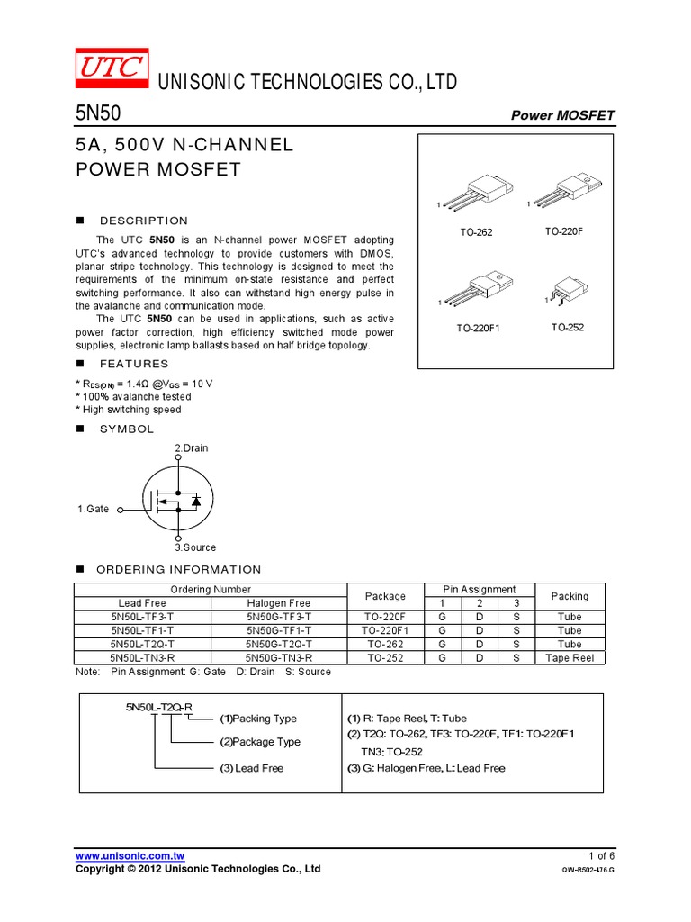 5N50 | PDF | Mosfet | Diode