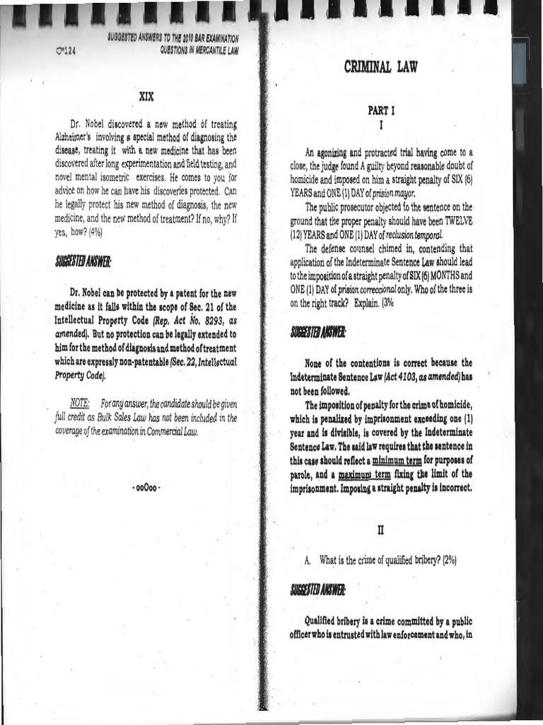 2010 Q & A Criminal Law Bar Questions and Answers PDF Fraud Crime