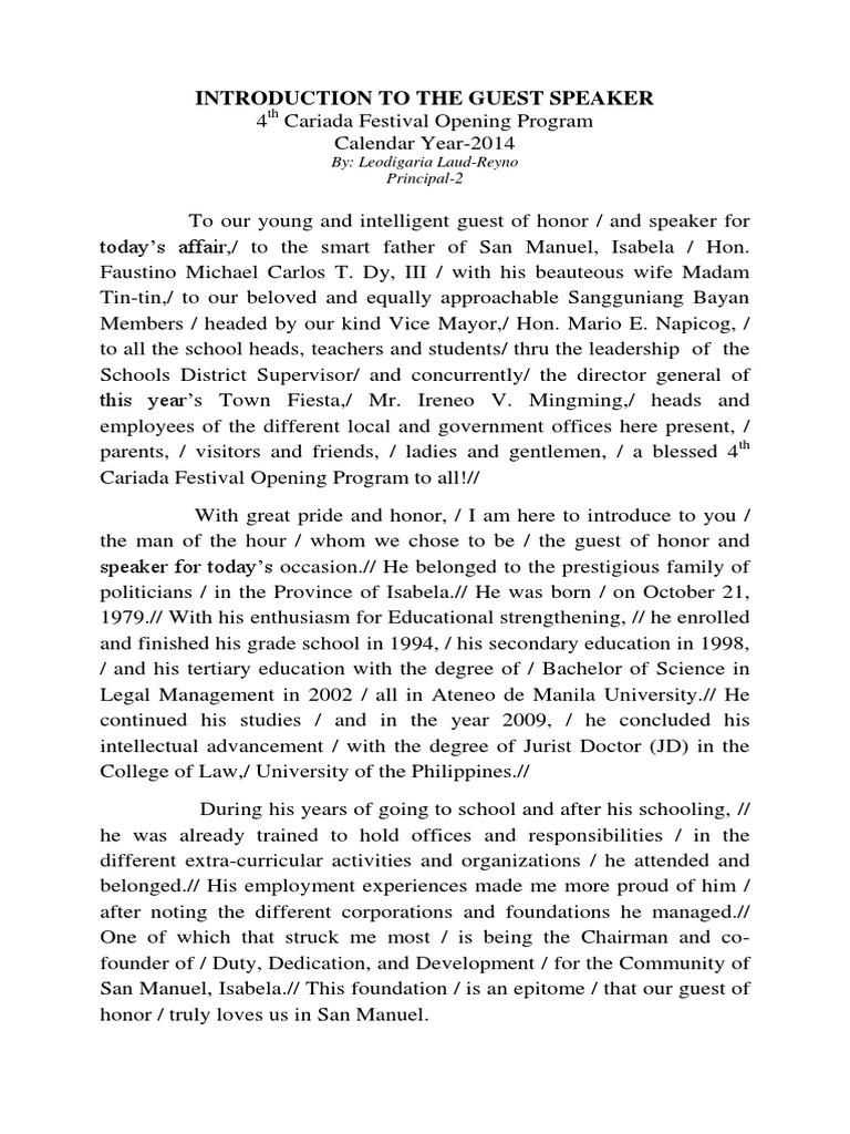 Introduction To The Guest Speaker  PDF  Government  Further