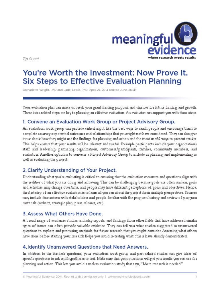 Six Steps To Evaluation Planning | PDF | Program Evaluation | Evaluation