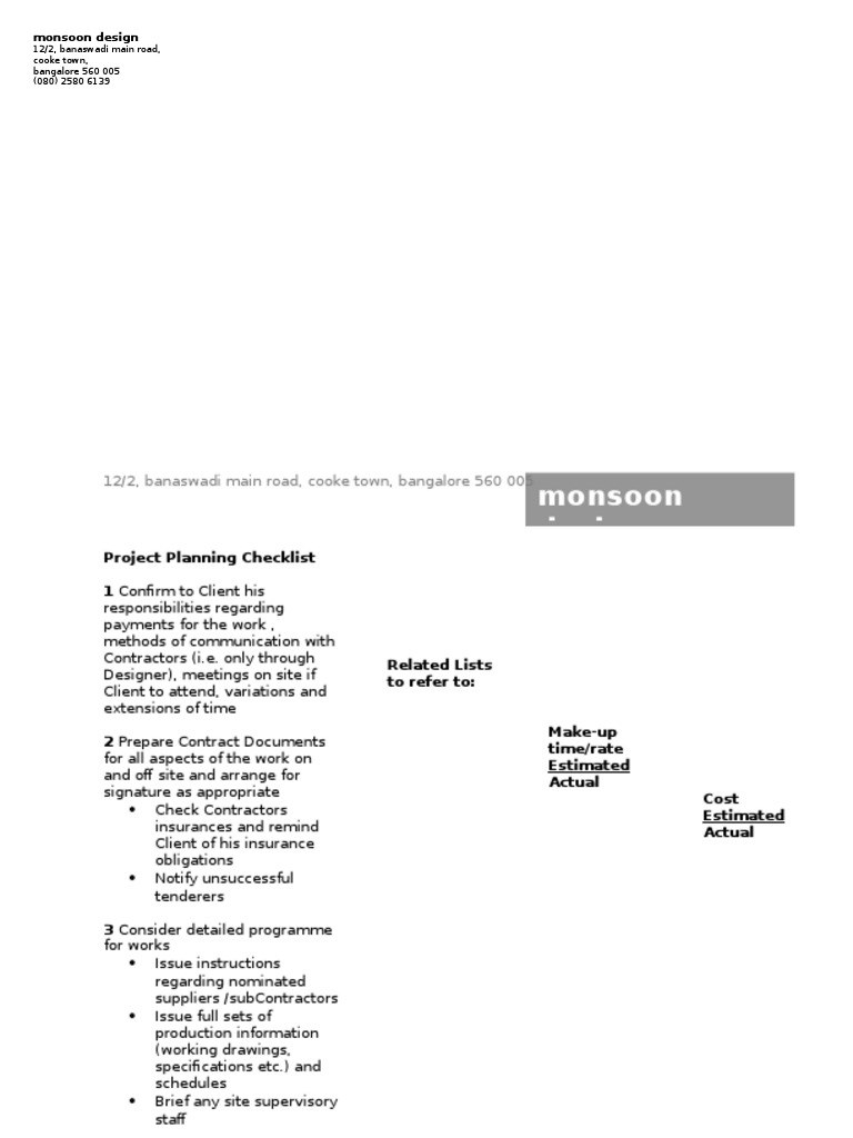 Construction Project Planning Checklist | PDF