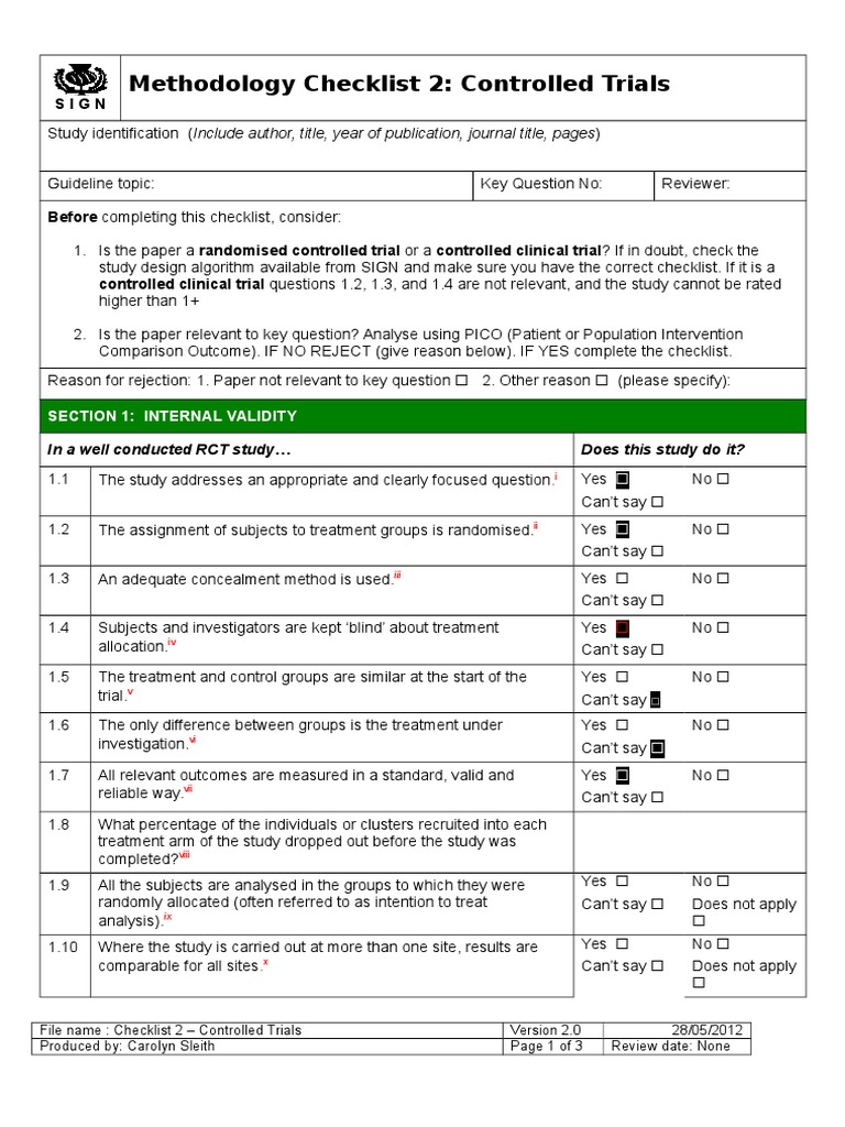 Checklist For Controlled Trials Randomized Controlled - 