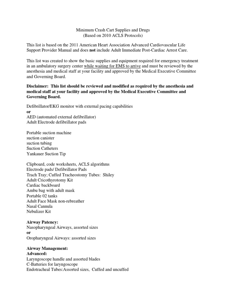 Crash Cart Inventory List Syringe Medical Equipment