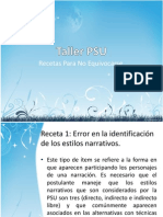 Taller PSU, Recetas