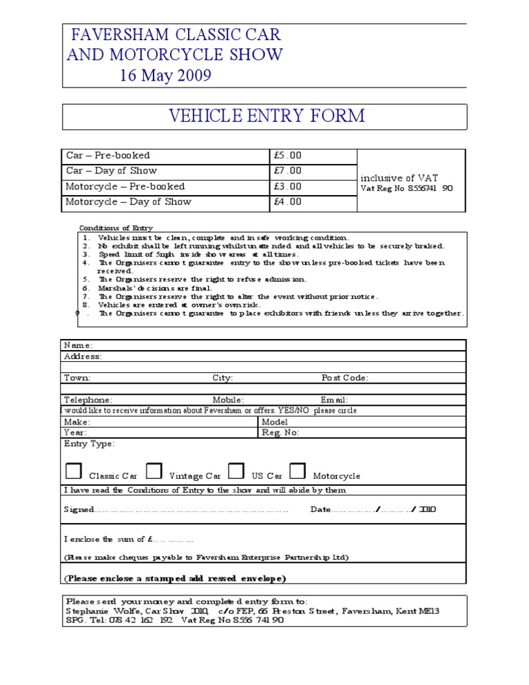 Word Car Entry Form | PDF
