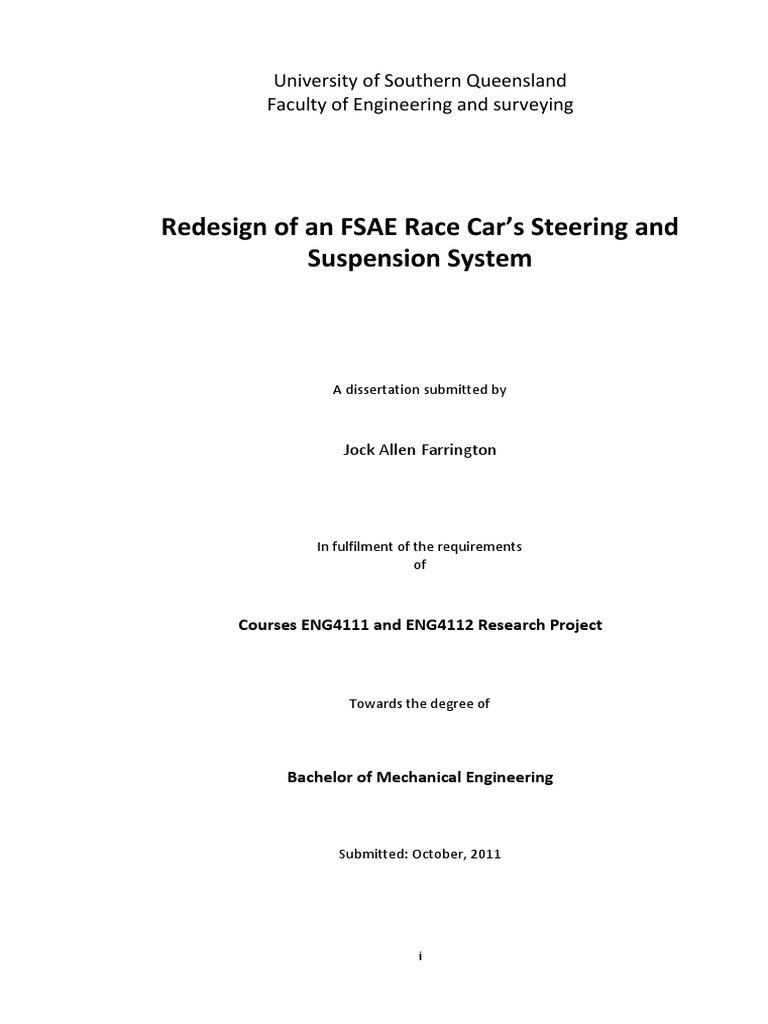 Redesign of An FSAE Race Car's Steering and Suspension System PDF