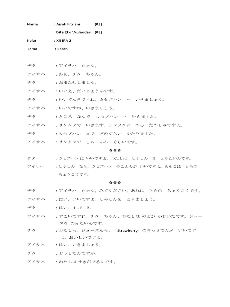 Percakapan Bahasa Jepang  Tema Saran  Percakapan Bahasa Jepang  Tema Saran