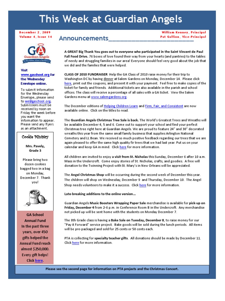 Guardian Angels Weekly Update - Dec 2009 | PDF | Gift Card | Christmas