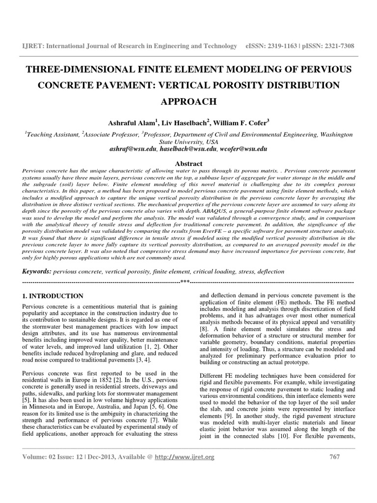 Three-Dimensional Finite Element Modeling of Pervious | PDF ...