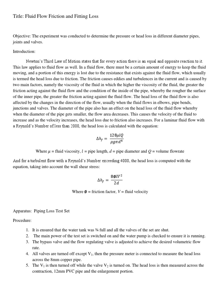 Lab Report On Fitting Loss | PDF | Fluid Dynamics | Viscosity