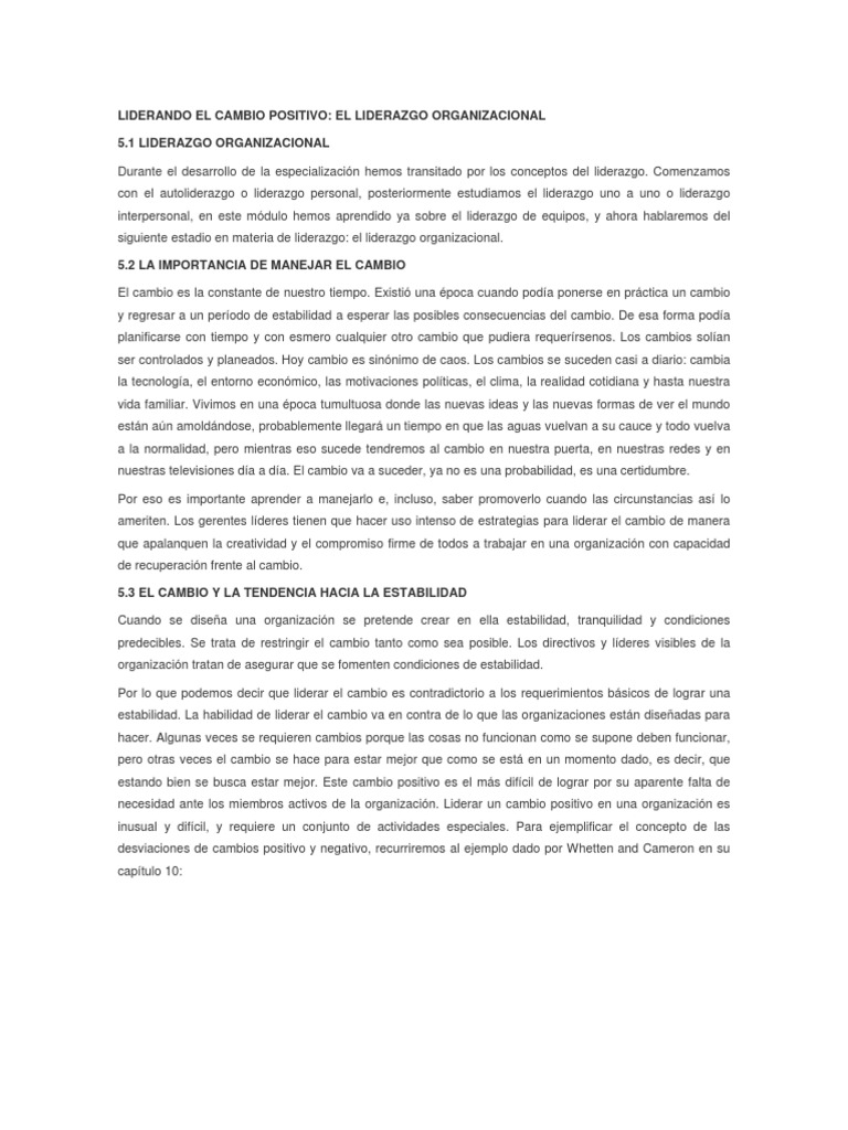 Liderando el Cambio Positivo en Organizaciones | PDF | Liderazgo ...